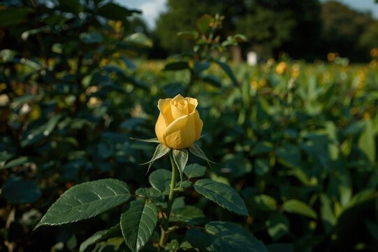 Stunning yellow China rose flower bud close-up