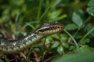 Fototapeta premium Close-up of a striking bronze-colored snake in its natural habitat