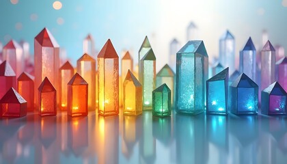 Colorful Glowing Crystals with Sparkling Light
