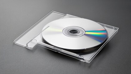 Fototapeta premium compact disc in clear case on gray surface