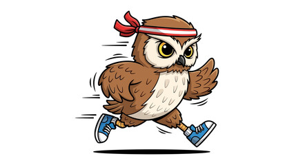 Sporty Owl: An animated owl in sports attire, featuring a determined expression and visible motion lines that evoke speed and energy.