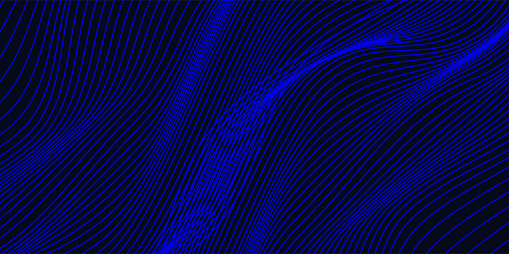 Abstract glowing wave lines on dark blue background. Dynamic wave pattern. Modern flowing wavy lines. Futuristic technology concept. Suit for banner, poster, cover, brochure, flyer, website