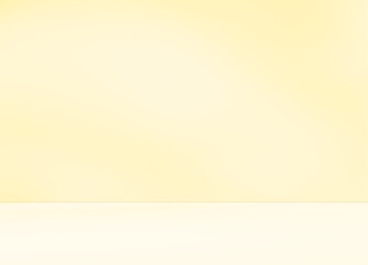 Empty yellow golden pastel room studio with shadow of leaves overlay sunlight for product presentation display. Cosmetic showroom. Winter, Spring, Summer, Autumn backdrop. Minimal Mock up interior.