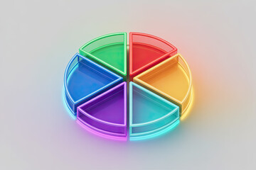 Colorful glowing pie chart divided into six segments against a neutral background