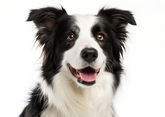 Fototapeta premium Studio shot of border collie dog panting slightly against white background