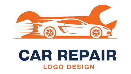 Automotive Logo Design: An illustrative logo showcases a sleek car design, paired with a wrench, signifying car repair services with precision and modernity.