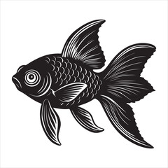 A Graceful Portrait of a Goldfish, a Beautiful and Elegant Freshwater Fish with a Flowing Tail and Glistening Orange Scales