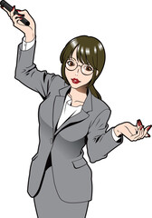 レーザーポインターを使ってプレゼンする女性