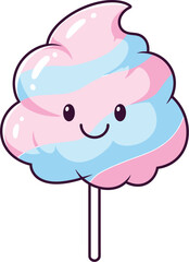 Cute Pink and Blue Cotton Candy Cartoon Vector Illustration with Smiling Face