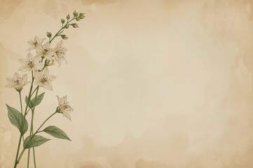 Fototapeta premium Elegant square vintage paper texture featuring Platycodon grandiflorus, Chinese bellflower