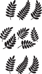 Black Silhouette Leaf Branches on White Background