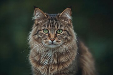 Green-eyed tabby feline. The unborn kitten.
