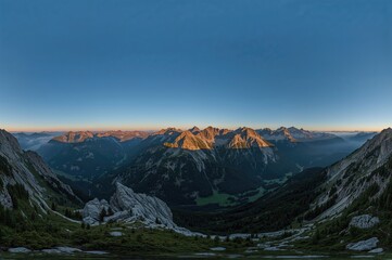 Fototapeta premium HDRI Panorama of a Sunrise over Mountain Peaks