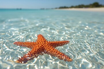 Selective focus on a starfish beneath the ocean surface