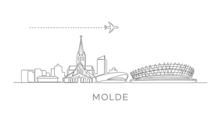 Obraz premium Molde, Norway Skyline Line Art with Airplane