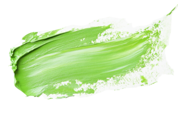 Green paint stroke texture isolated on transparent background. Light green acrylic paint brush stroke isolated on white background.