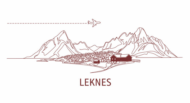Leknes, Norway, Travel Illustration