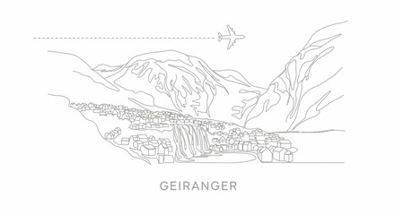 Fototapeta premium Geirangerfjord Norway Line Art