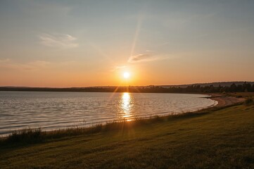Dusk falling on a rocky excavation site by a river