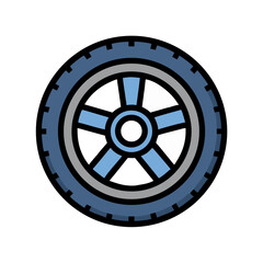 Fototapeta premium Sleek blue car tire with modern alloy rim, ready for performance driving adventures.