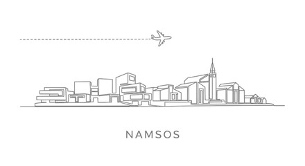 Fototapeta premium Namsos, Norway Minimalist Skyline with Airplane