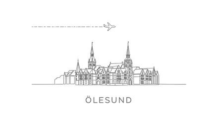 Obraz premium Alesund Norway Minimalist Skyline Illustration