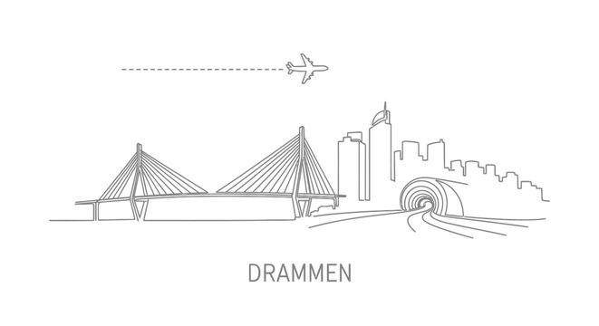 Drammen Skyline Line Art with Airplane