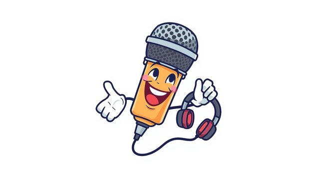 cartoon microphone with headphones, thumbs up clip art preview