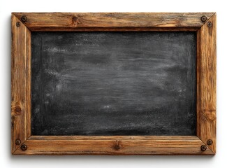 Chalkboard with a rustic wooden frame for writing or drawing.
