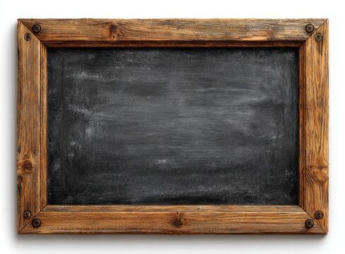 Chalkboard with a rustic wooden frame for writing or drawing.