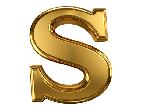  3D Shiny Gold Letter S with Polished Metallic Finish, Isolated on Transparent Background