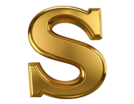  3D Shiny Gold Letter S with Polished Metallic Finish, Isolated on Transparent Background - Powered by Adobe