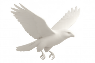 White falcon spreading wings, gliding against transparent backdrop, showcasing powerful flight and elegant silhouette for seamless graphic design use