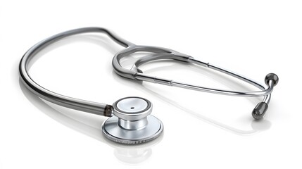 Sleek Modern Stethoscope with Reflective Chrome Finish on a Clean White Background.
