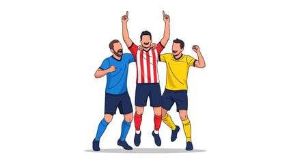 Triumphant Team on Field: A vibrant illustration showcasing a group of elated soccer players celebrating a victory, exuding energy and unity on a stylized playing field.