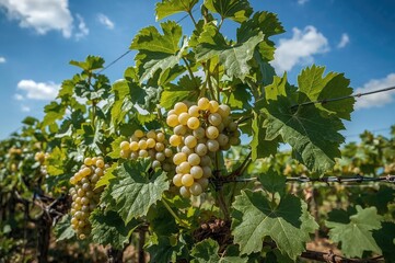 Light shining on nearly ripe white grapes