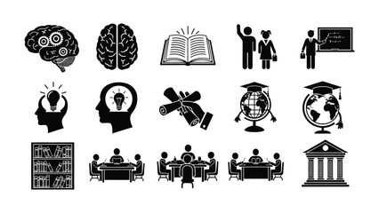 Education and Intelligence Icons: A collection of stylized icons symbolizing education, knowledge, and the pursuit of intellectual growth. Evoking the power of learning and intellectual pursuits.