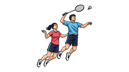 Badminton Dynamics: A dynamic illustration of a badminton match captures a moment of peak action, as a player prepares for a powerful overhead smash with the shuttlecock soaring through the air.