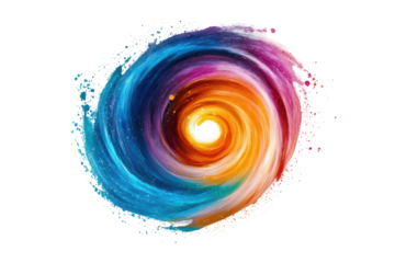 Colorful abstract paint swirl isolated on transparent background. Colorful spiral galaxy swirl isolated on white background.