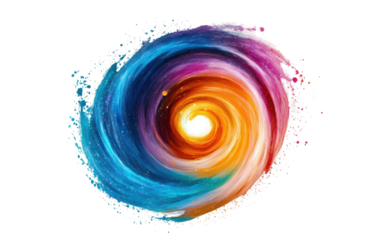 Colorful abstract paint swirl isolated on transparent background. Colorful spiral galaxy swirl isolated on white background.