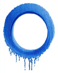 Watercolor Circle Element in Cobalt Blue Drips Downward on White Background Artistic Brushstroke Design Graphic Resource