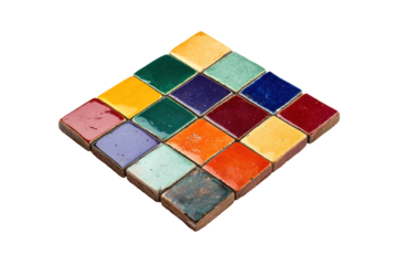 Colorful mosaic tiles arranged in a diamond shape isolated on transparent background. Colorful tile isolated on white background.