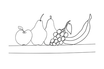 Apple pear grapes banana line art fruit