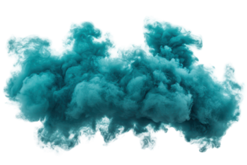 Teal colored smoke explosion isolated on transparent background. Dark green smoke cloud isolated on white background.