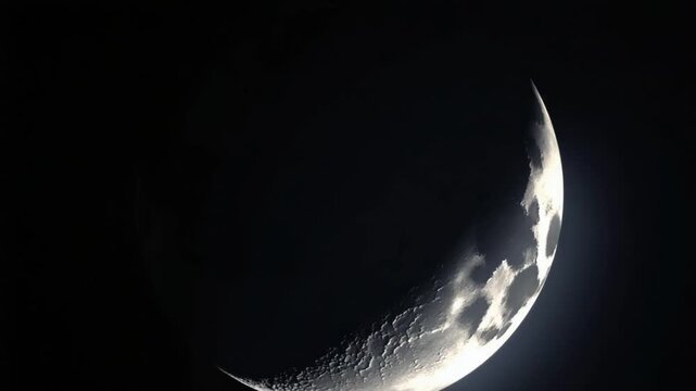 CGI Stunning crescent moon displays intricate lunar surface details