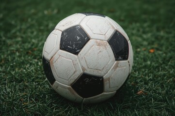 Obraz premium Classic black and white hexagon-patterned ball used in football matches globally