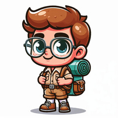 Obraz premium Adventure Awaits: An adorable illustration of a young explorer, brimming with youthful exuberance, gears up for a thrilling journey into the unknown.