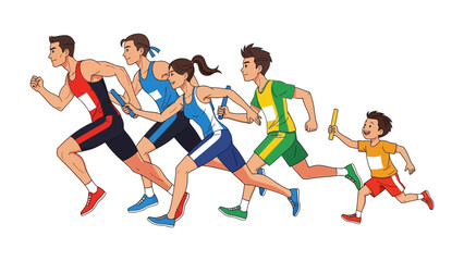 Relay Race Runner: A team of dynamic relay runners sprint with determination on a vibrant track, their focused energy and synchronized movements creating a scene of competition and collaboration.