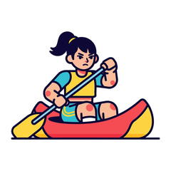 Determined Paddler: An illustrated female paddles a canoe, demonstrating strength, determination and the spirit of adventure.