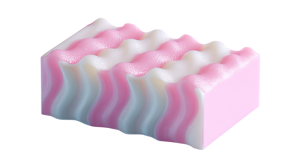 Rectangular bar of soap, pink and white, wavy pattern